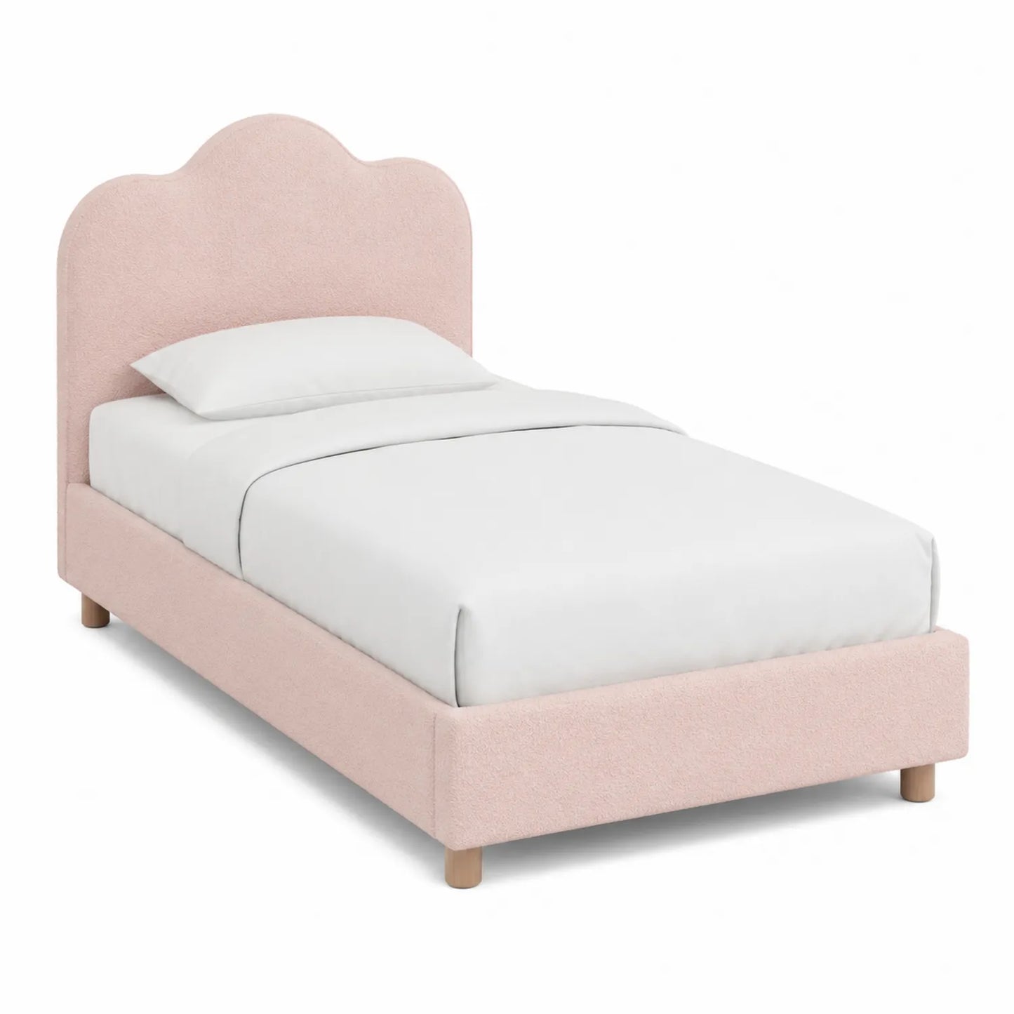 Letto Singolo con Testiera Sagomata in Tessuto Rosa 200x100 cm