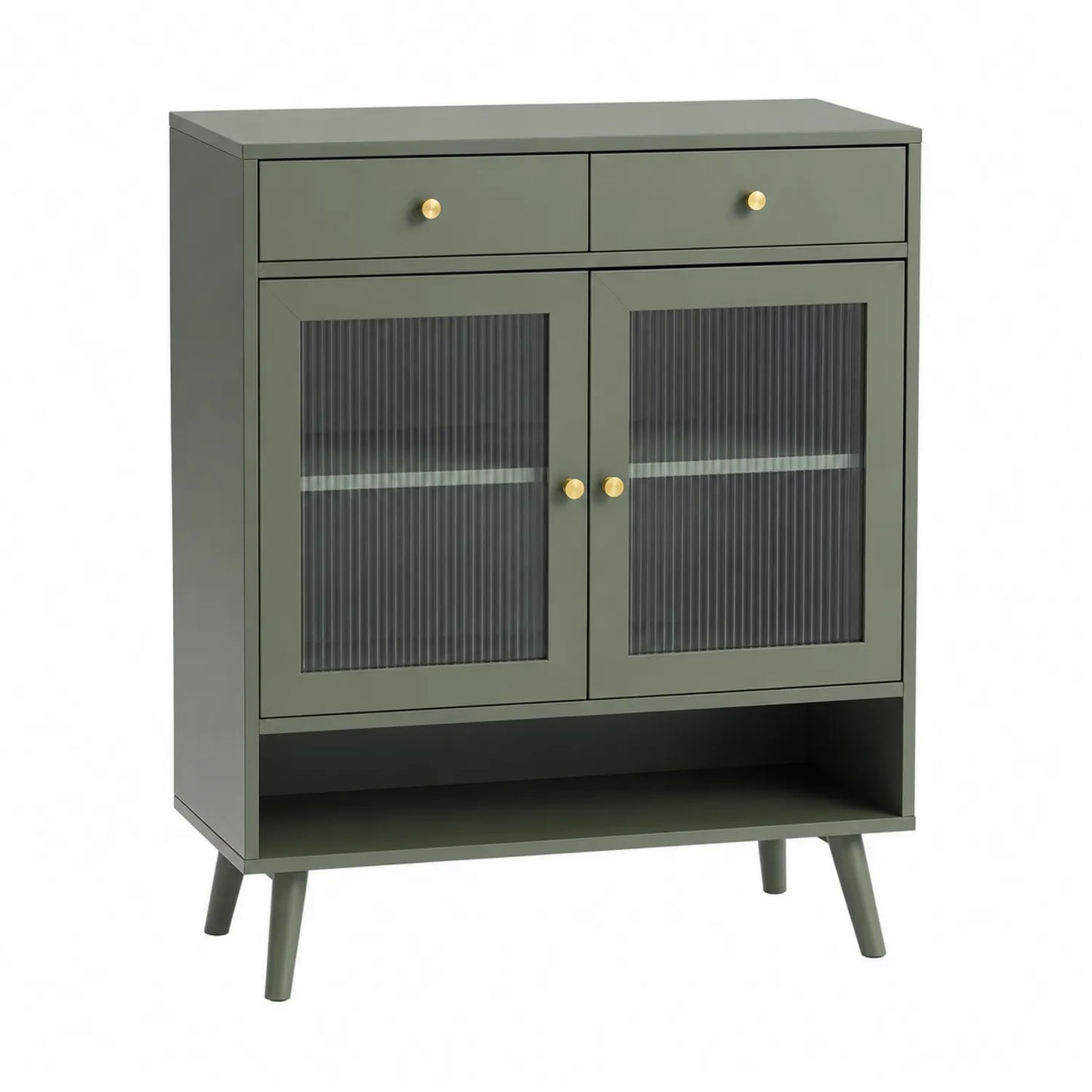 Credenza in Legno con Ante in Vetro e Due Cassetti Verde