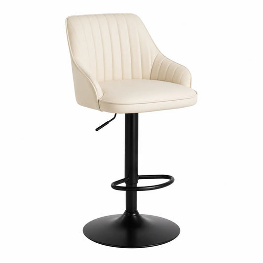 Sgabello da bar in ecopelle crema con base nera regolabile