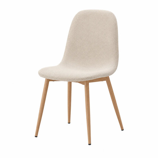 Sedia in tessuto poliestere beige con gambe in legno massello