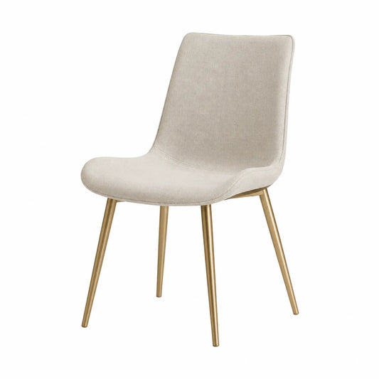 Sedia da pranzo in tessuto poliester beige con gambe in metallo oro