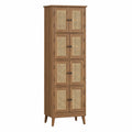 Armadio alto in legno con ante in rattan e maniglie nere