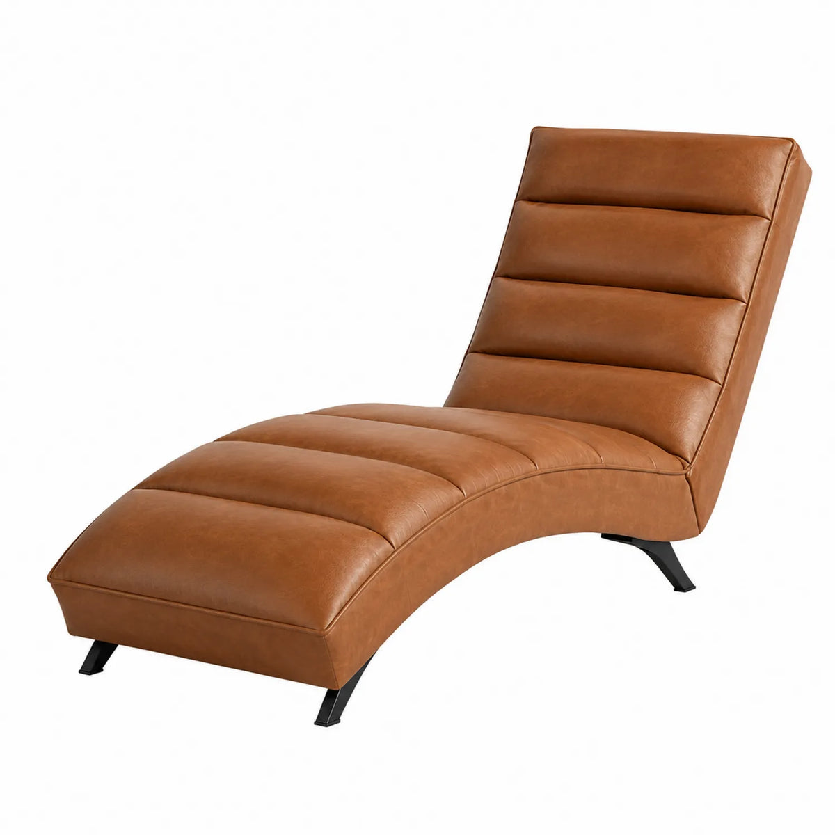 Chaise longue in pelle sintetica marrone con struttura metallica