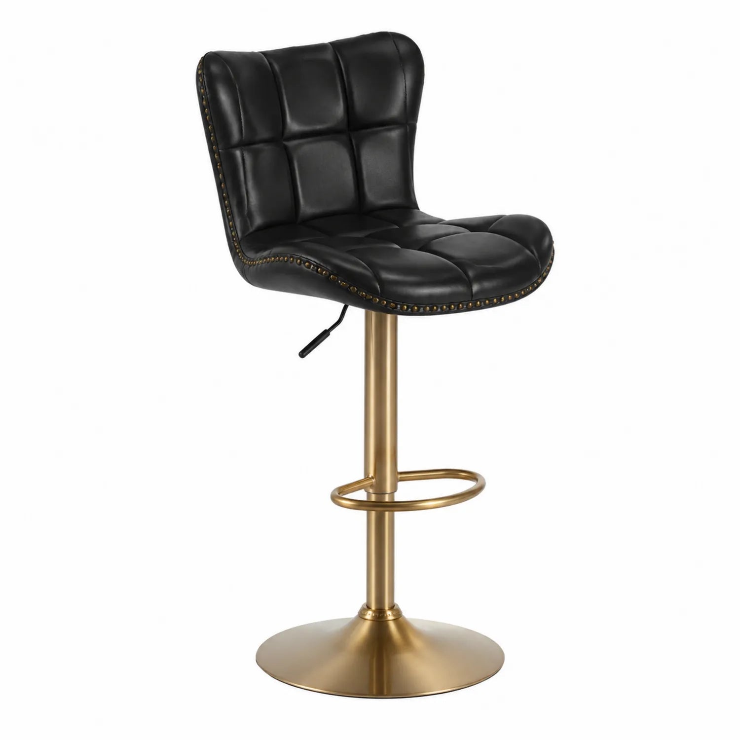 Sgabello da bar in Pelle Sintetica Nero con Base in Metallo Oro