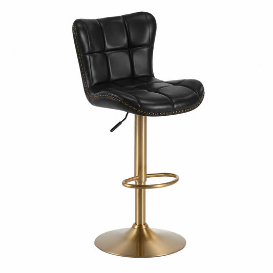 Sgabello da bar in Pelle Sintetica Nero con Base in Metallo Oro
