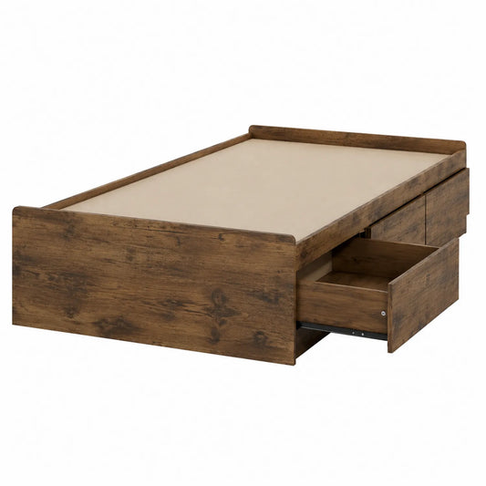 Letto singolo con contenitore in legno, marrone