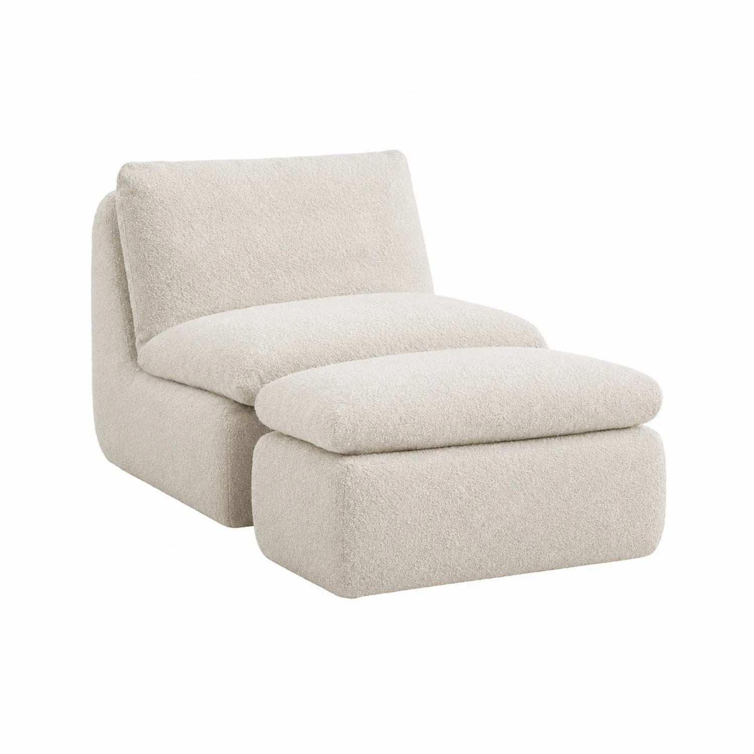 Poltrona con Pouf in Tessuto Beige