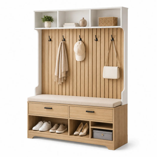 Porta abiti da ingresso in legno MDF con cuscino beige