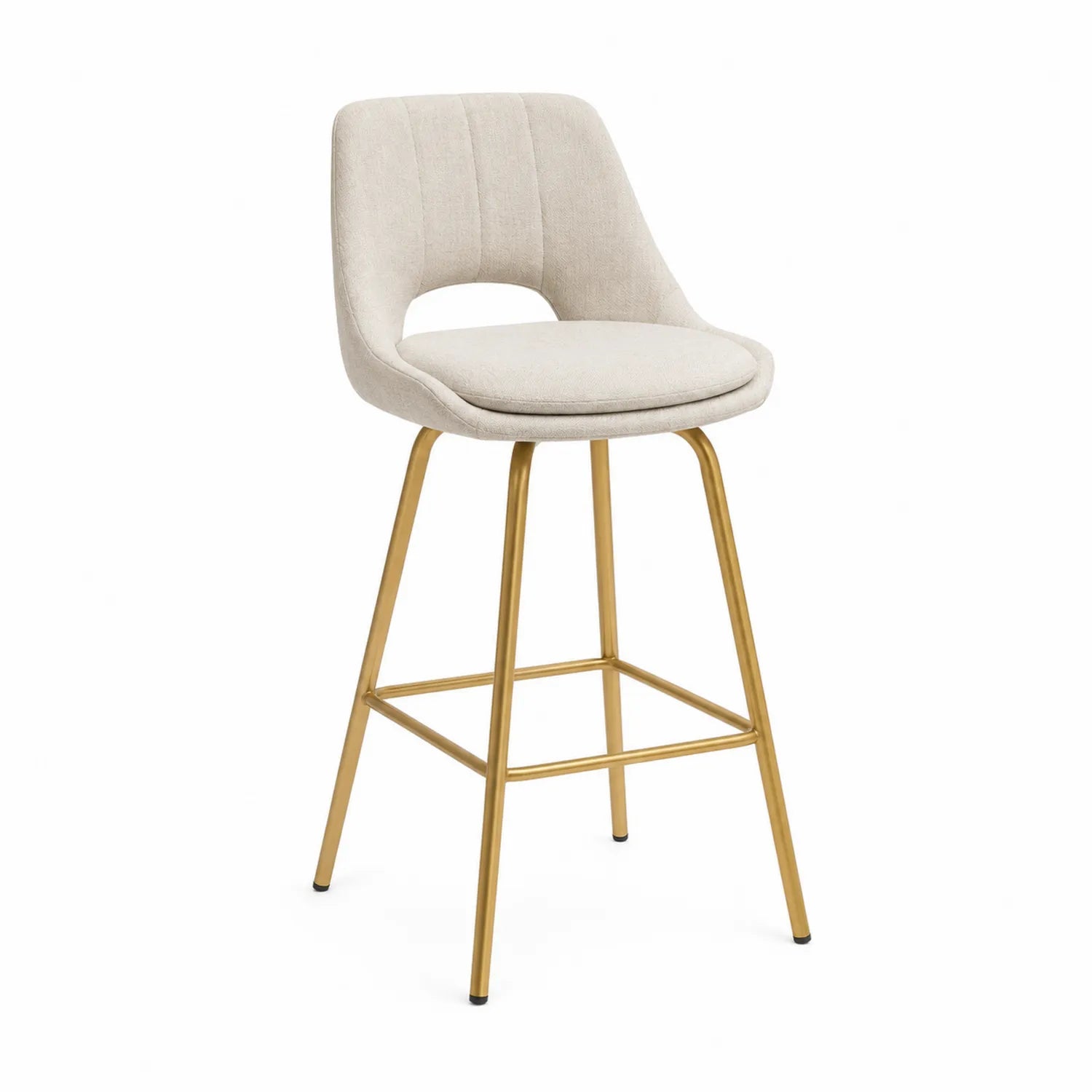 Sgabello da bar in tessuto beige con struttura in metallo dorato