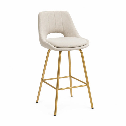 Sgabello da bar in tessuto beige con struttura in metallo dorato