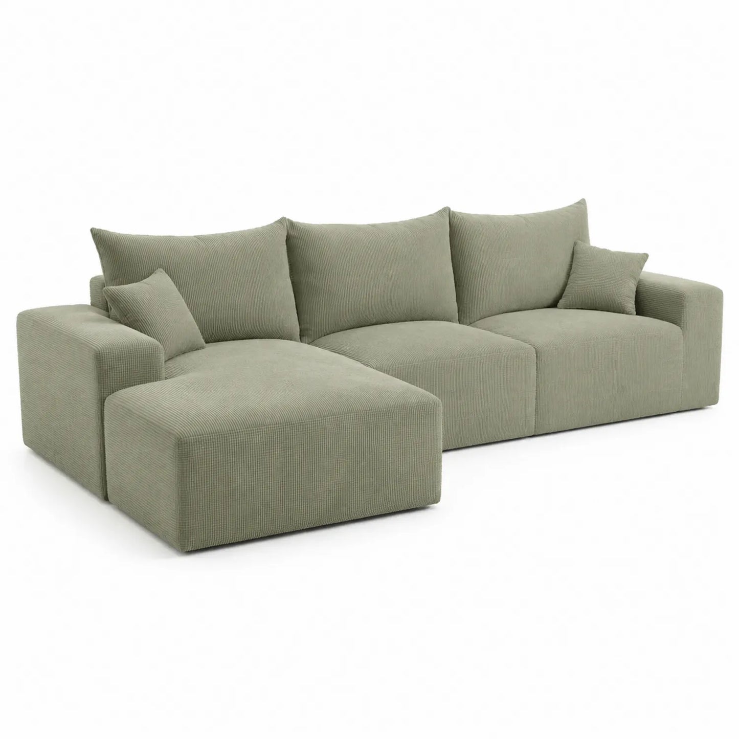 Divano modulare in tessuto a coste Verde con chaise longue
