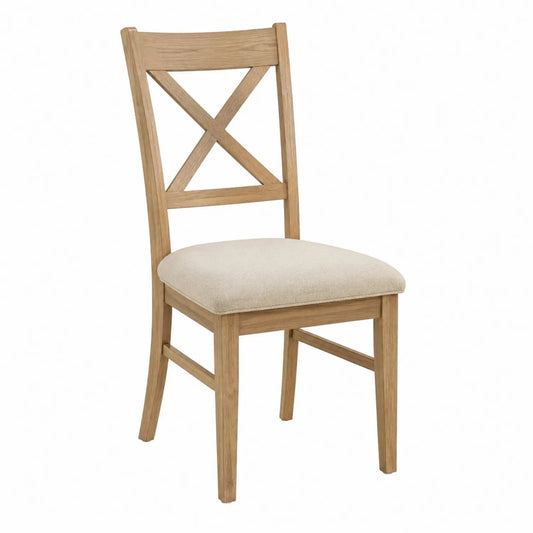 Sedia da pranzo in legno con seduta in tessuto beige