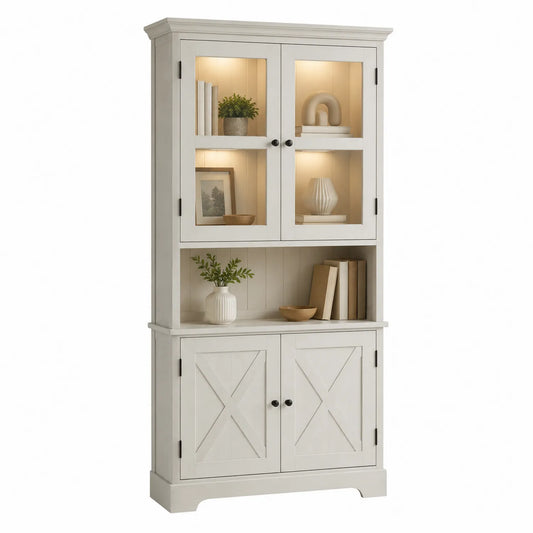 Vetrina legno bianco con ante in vetro temperato e illuminazione