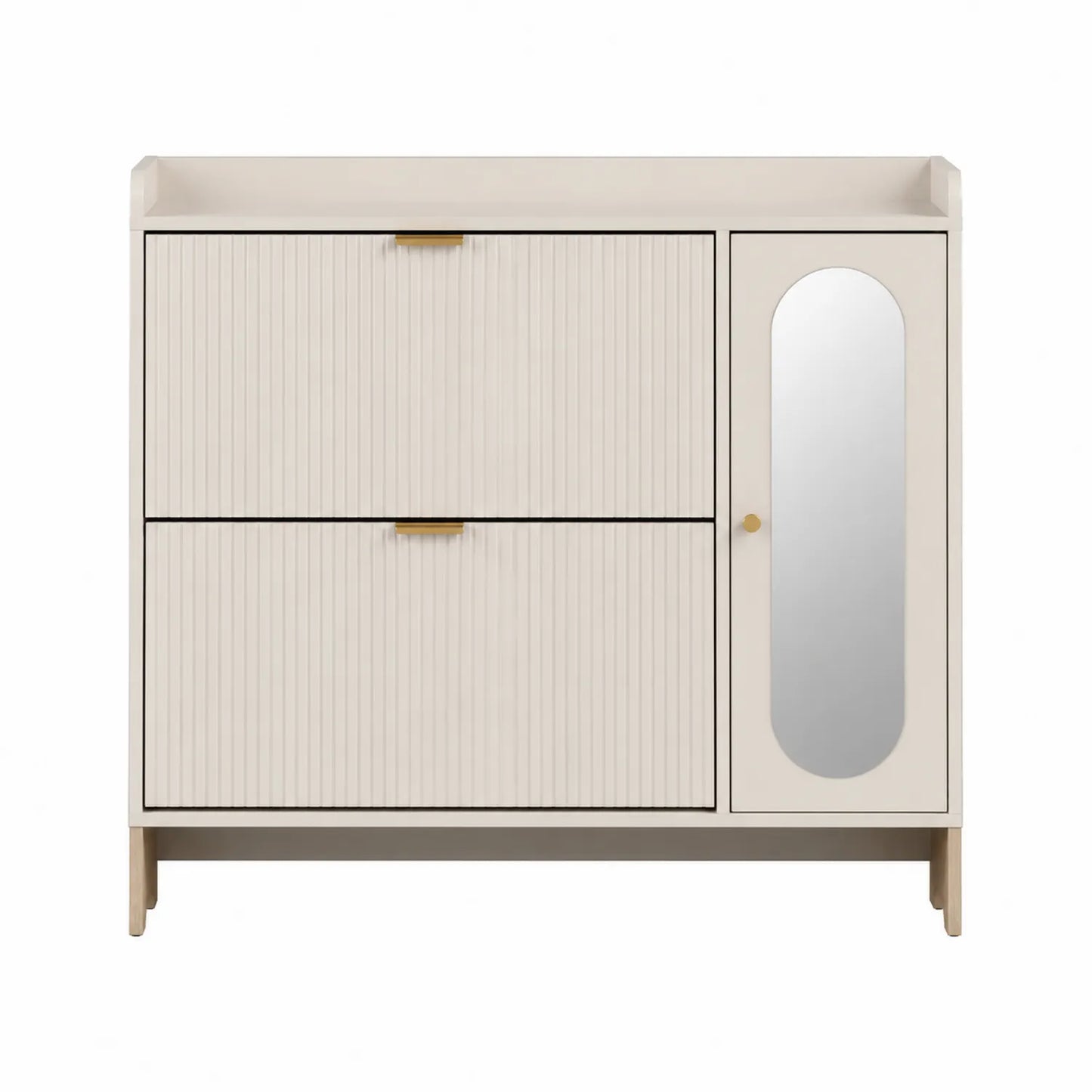 Mobile Scarpiera in Legno con Specchio Crema 80x100x30 cm