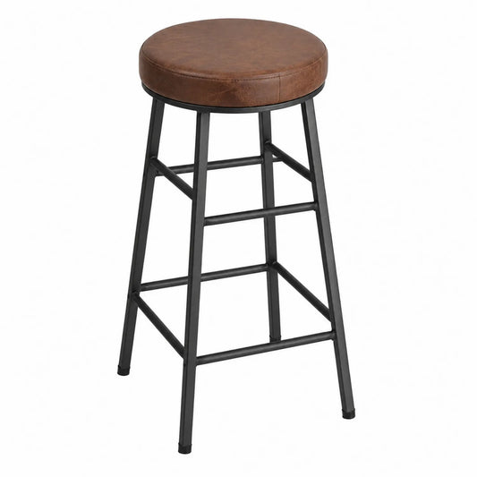 Sgabello da bar in metallo e similpelle marrone, altezza 75 cm