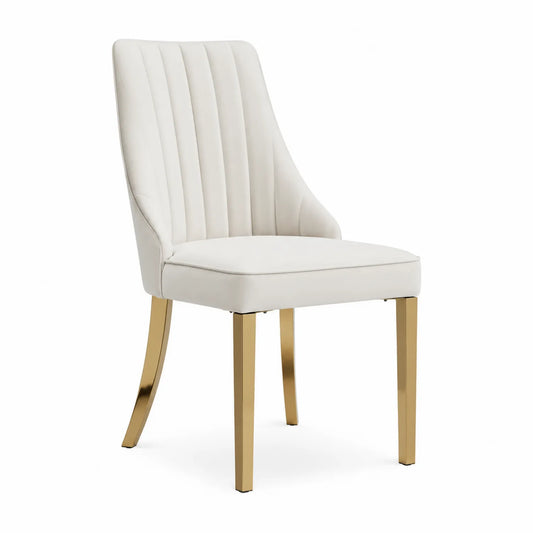 Sedia in similpelle bianca con gambe in metallo dorato