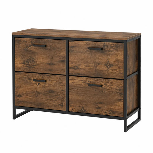 Scarpiera in Legno MDF e Metallo con 4 Cassetti Marrone